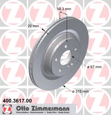 400.3617.00 ZIMMERMANN Тормозной диск (фото 1)