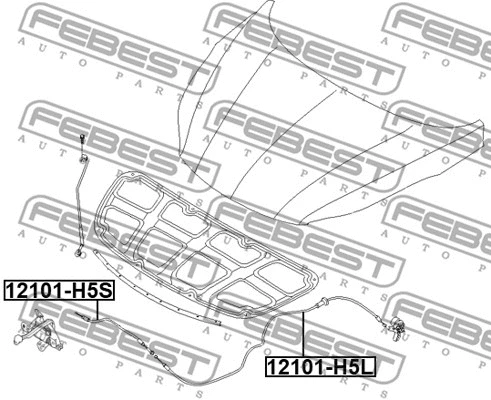 12101-H5S FEBEST Тросик замка капота (фото 2)