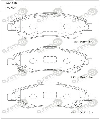 KD1519 ASIMCO Комплект тормозных колодок, дисковый тормоз (фото 3)