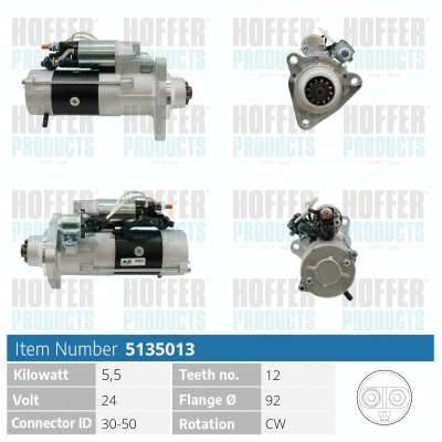 H5135013 HOFFER Стартер (фото 1)