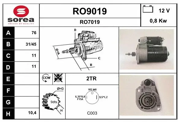 RO9019 SNRA Стартер (фото 1)