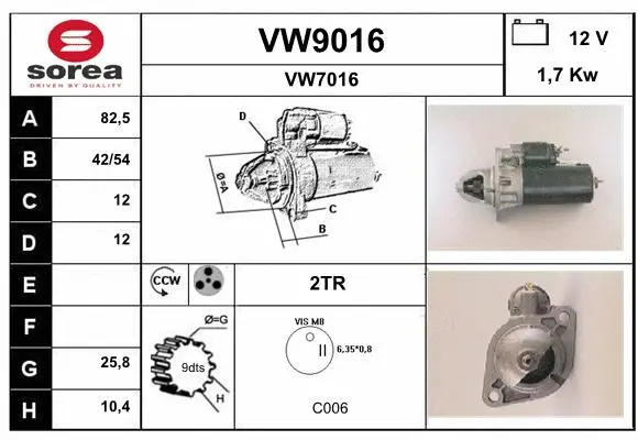 VW9016 SNRA Стартер (фото 1)