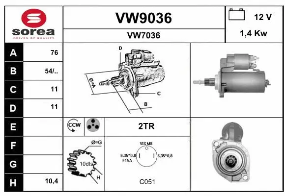 VW9036 SNRA Стартер (фото 1)