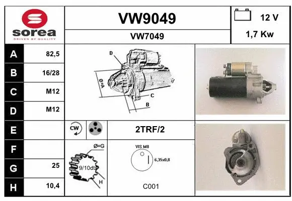 VW9049 SNRA Стартер (фото 1)