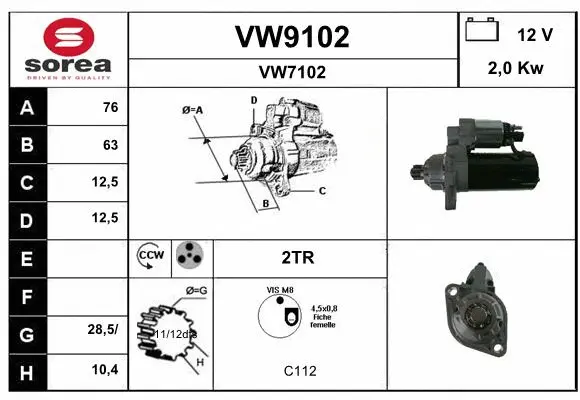 VW9102 SNRA Стартер (фото 1)