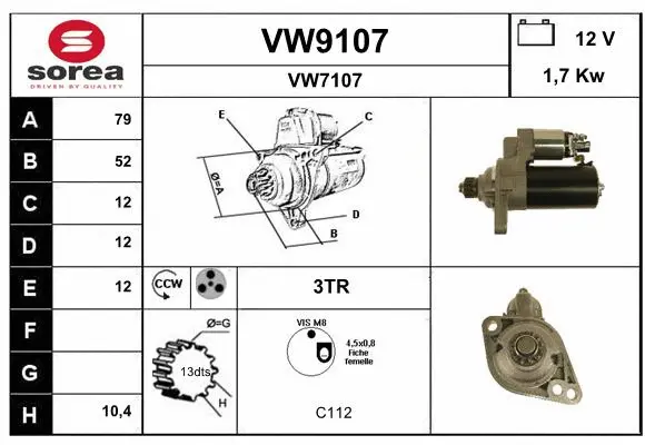 VW9107 SNRA Стартер (фото 1)