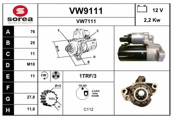 VW9111 SNRA Стартер (фото 1)