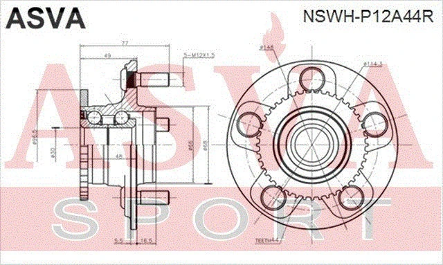 NSWH-P12A44R ASVA Ступица колеса (фото 3)