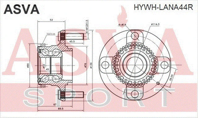 HYWH-LANA44R ASVA Ступица колеса (фото 2)