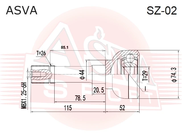 SZ-02 ASVA Шрус наружный 29х44х26 (фото 2)