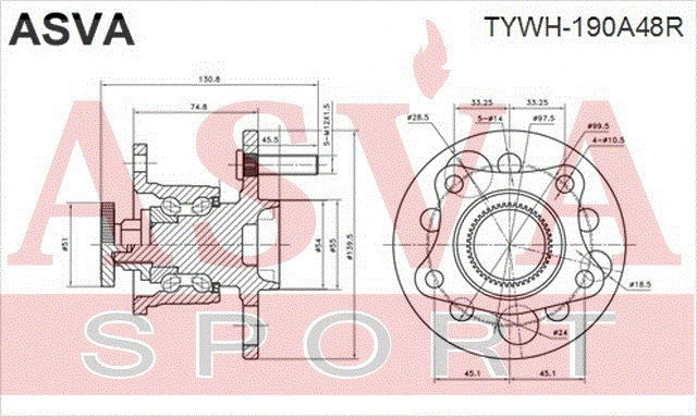 TYWH-190A48R ASVA Ступица колеса (фото 4)