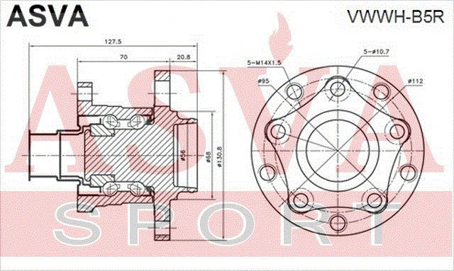 VWWH-B5R ASVA Ступица колеса (фото 4)