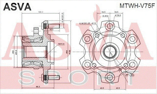 MTWH-V75F ASVA Ступица колеса (фото 4)