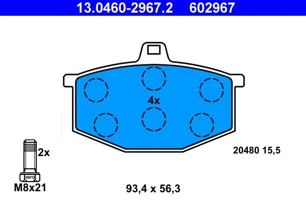 13.0460-2967.2 ATE Комплект тормозных колодок, дисковый тормоз (фото 3)