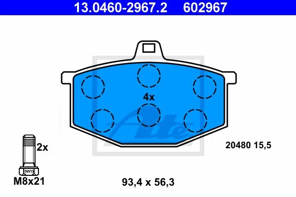 13.0460-2967.2 ATE Комплект тормозных колодок, дисковый тормоз (фото 4)