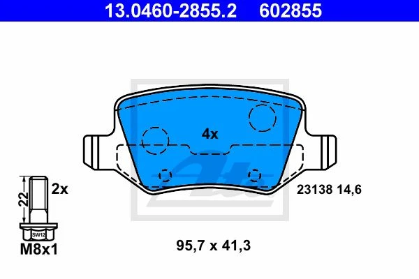13.0460-2855.2 ATE Комплект тормозных колодок, дисковый тормоз (фото 3)