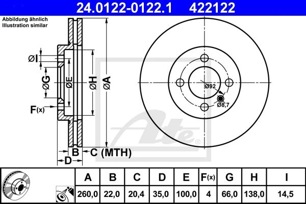 24.0122-0122.1 ATE Тормозной диск (фото 3)