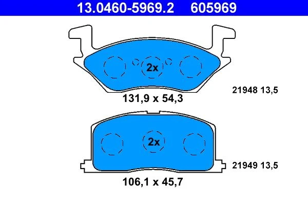 13.0460-5969.2 ATE Комплект тормозных колодок, дисковый тормоз (фото 3)