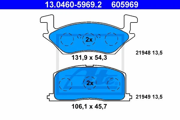 13.0460-5969.2 ATE Комплект тормозных колодок, дисковый тормоз (фото 4)
