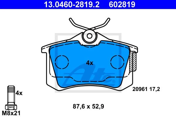 13.0460-2819.2 ATE Комплект тормозных колодок, дисковый тормоз (фото 3)