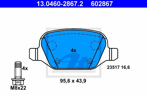 13.0460-2867.2 ATE Комплект тормозных колодок, дисковый тормоз (фото 3)