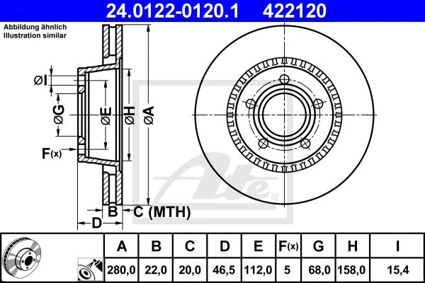 24.0122-0120.1 ATE Тормозной диск (фото 3)