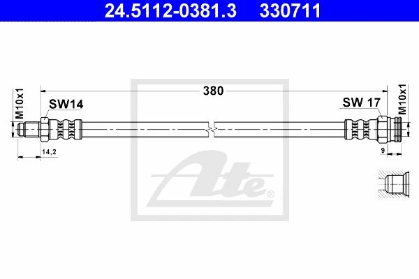 24.5112-0381.3 ATE Тормозной шланг (фото 2)