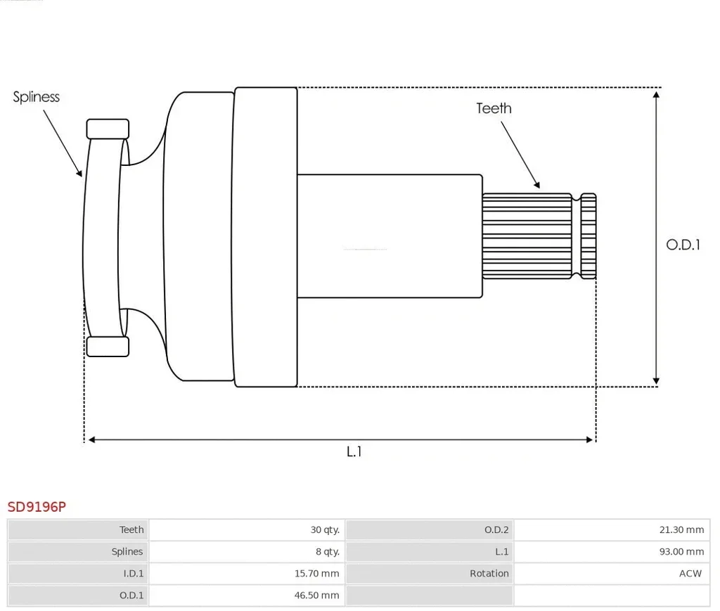 SD9196P AS-PL Ведущая шестерня, стартер (фото 4)