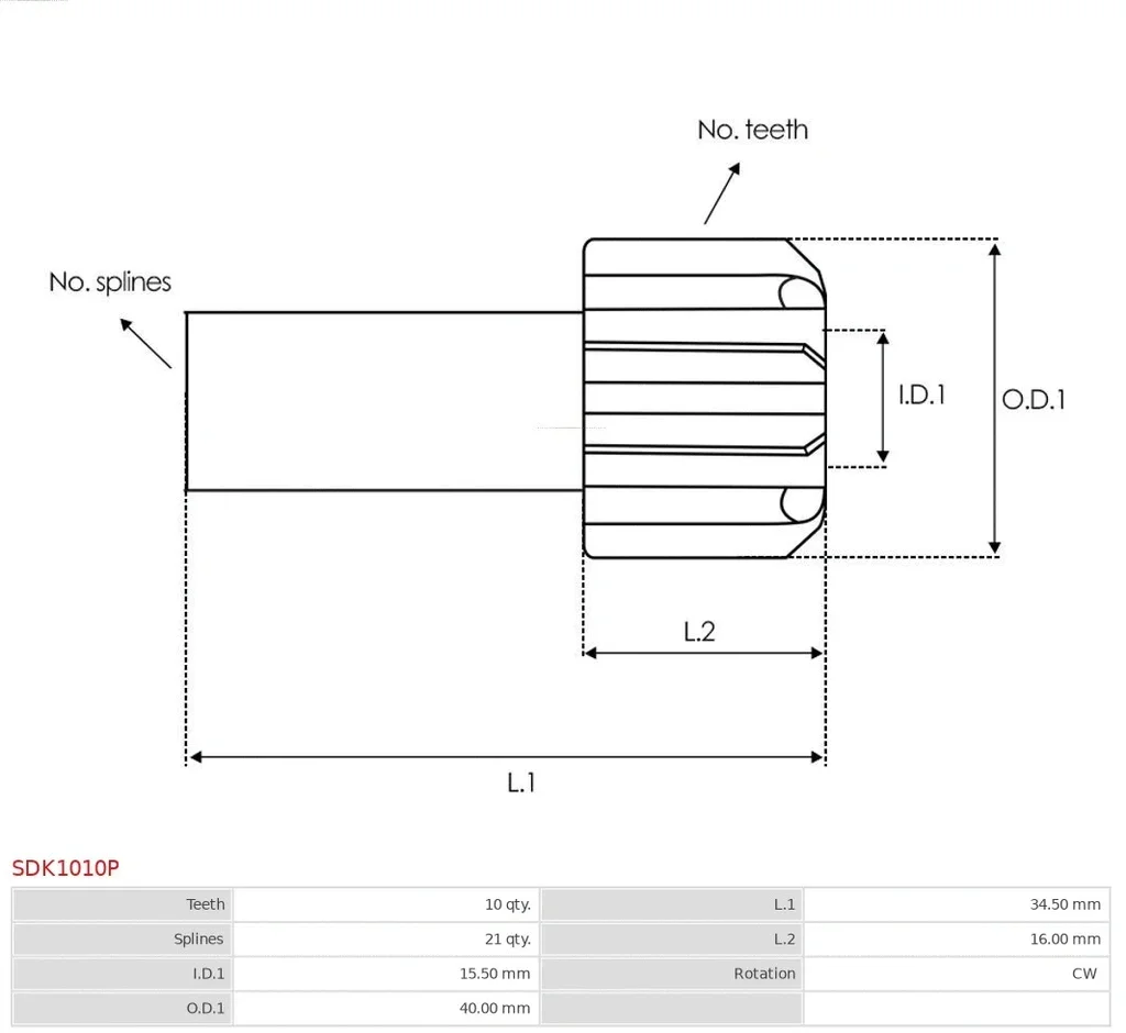 SDK1010P AS-PL Привод с механизмом свободного хода, стартер (фото 5)