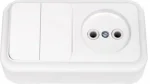 Thumbnail - 2В-РЦ-523 BYLECTRICA Выключатель двойной с розеткой наружный Пралеска белый (фото 1)