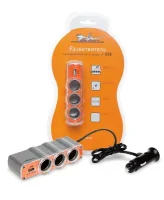 Прикуриватель-разветвитель на 3 гнезда + USB (оранжевый) Airline ASP-3U-03