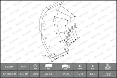 Комплект тормозных башмаков, барабанные тормоза FERODO K17096.0-F3653