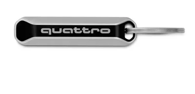 Металлический брелок с карабином Audi quattro Key ring, black/silver, NM VAG 3182100500