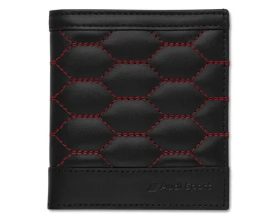 Мужской кожаный мини-кошелек Audi Sport Wallet Leather Small, men, black-red, NM VAG 3152201300