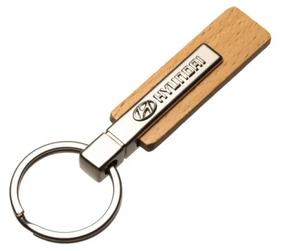 Брелок для ключей Hyundai Logo Keychain M2, Metall/Wood, Brown/Silver HYUNDAI/KIA/MOBIS R8480AC561H