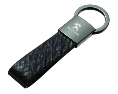 Кожаный брелок Peugeot Logo Keychain, Metall/Leather, Black/Silver CITROEN/PEUGEOT FKBLB07