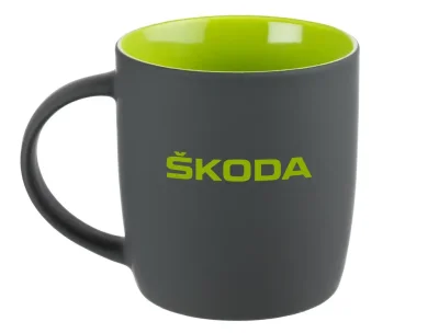 Фарфоровая кружка Skoda Wordmark Logo Mug, Soft-touch, 350ml, Grey/Green VAG 000069601A25L5