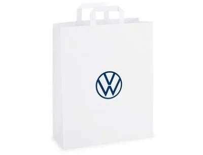 Бумажный подарочный пакет с ручками Volkswagen Logo Paper Bag White, 32x40 VAG 000087317BH