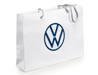 Бумажный подарочный пакет с ручками Volkswagen Logo Paper Bag White, 40x30 VAG 000087317BG