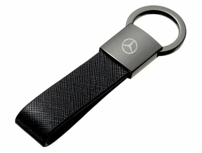 Кожаный брелок Mercedes-Benz Logo Keychain, Metall/Leather, Black/Silver MERCEDES FKBLB02MBB