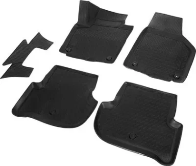 Комплект автомобильных ковриков Skoda Yeti 2009- , полиуретан, низкий борт, 5 предметов, крепеж для передних ковров RIVAL 15103001