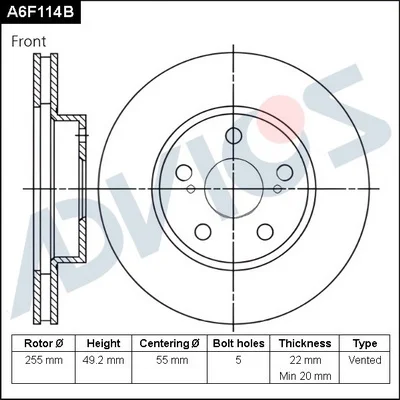 Тормозной диск ADVICS A6F114B