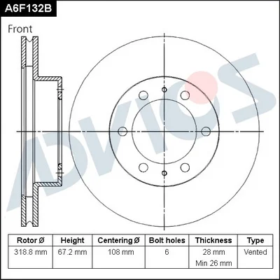 A6F132B ADVICS Тормозной диск