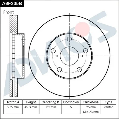 Тормозной диск ADVICS A6F235B