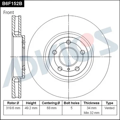 B6F152B ADVICS Тормозной диск