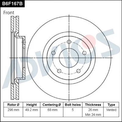 B6F167B ADVICS Тормозной диск