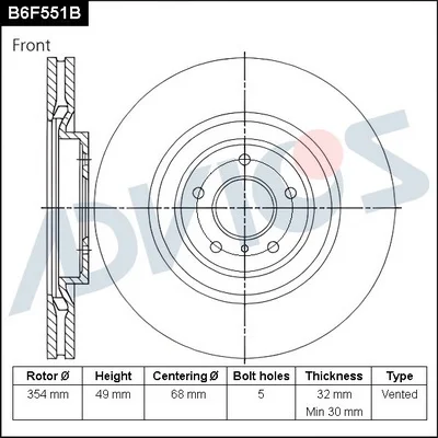B6F551B ADVICS Тормозной диск
