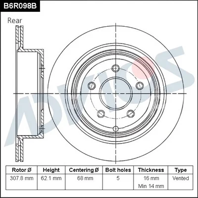 B6R098B ADVICS Тормозной диск