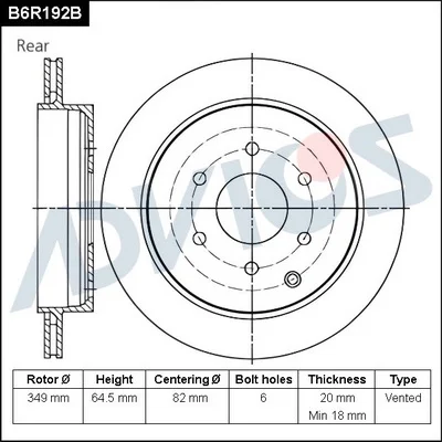 B6R192B ADVICS Тормозной диск