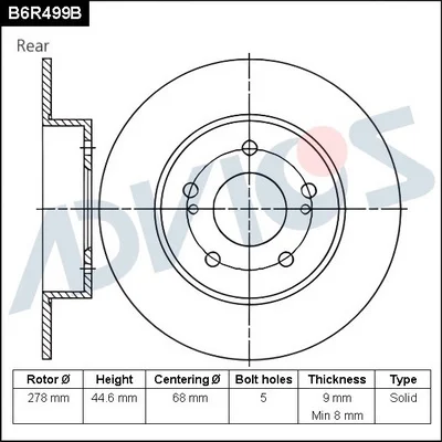 B6R499B ADVICS Тормозной диск